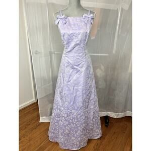 Vintage Roberta for Dillards purple prom dress sz SM velvet floral pattern bow